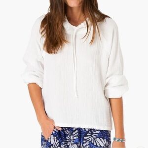 XIRENA Shay Drawstring Cowl Neck Gauze Top White Long Sleeve Pullover Size XS